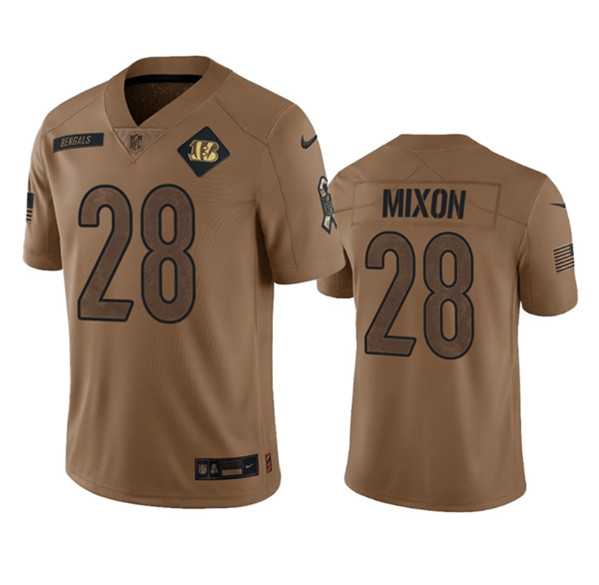 Men%27s Cincinnati Bengals #28 Joe Mixon 2023 Brown Salute To Service Limited Football Stitched Jersey Dyin->cincinnati bengals->NFL Jersey